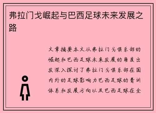 弗拉门戈崛起与巴西足球未来发展之路