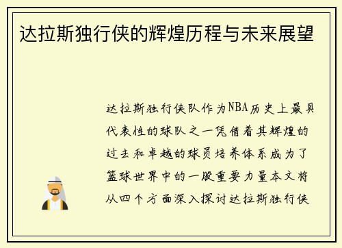 达拉斯独行侠的辉煌历程与未来展望